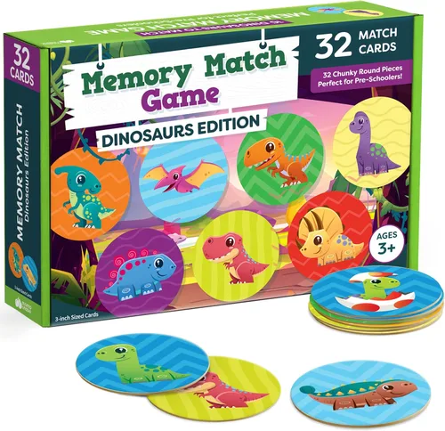 Momo & Nashi Juguetes de dinosaurio para niños de 3 a 5 años, juego de memoria de 32 piezas de dinosaurios para niños, juguetes educativos