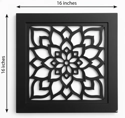 DharmaObjects Decoración de panel de pared de madera de loto hecho a mano, arte colgante de 16 x 16 pulgadas (negro)