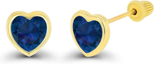 Miniatura 2 de Aretes de tuerca de oro macizo de 14 quilates hipoalergénicos en forma de corazón de 0.157in con bisel pulido, Metal Gema Piedra, Circonia cúbica