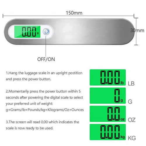 Miniatura 2 de Báscula de equipaje, 110.2 lbs de mano colgando portátil escala de viaje con gancho electrónico equipaje medición de peso digital pesaje