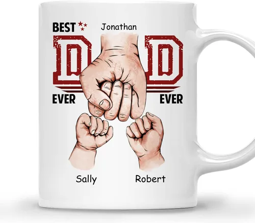 Miniatura 12 de Gossby Taza de café personalizada con texto en inglés "Best Dad Ever" (2 niños) – Taza de papá para papá, esposo – Taza personalizada de 11 onzas