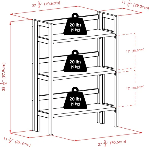 Miniatura 3 de Winsome Torino - Estantería plegable de 3 piezas con cestas de tela, color negro (20306)