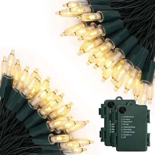 KOUQIYA Paquete de 2 luces de Navidad a pilas, 17 pies, 50 luces LED con temporizador automático, 8 modos, impermeable (blanco cálido)