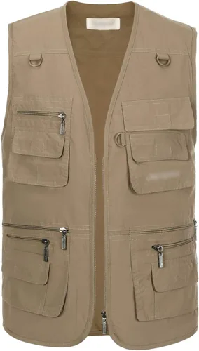 Miniatura 2 de Hbufnha Chaleco de viaje casual Safari para hombre, 16 bolsillos, chaleco de trabajo al aire libre, chaqueta sin mangas, chaqueta de pesca