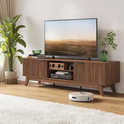 Miniatura 11 de Mueble de TV moderno de mediados de siglo de 55 pulgadas con toma de corriente, centro de entretenimiento para televisores de hasta 60 pulgadas