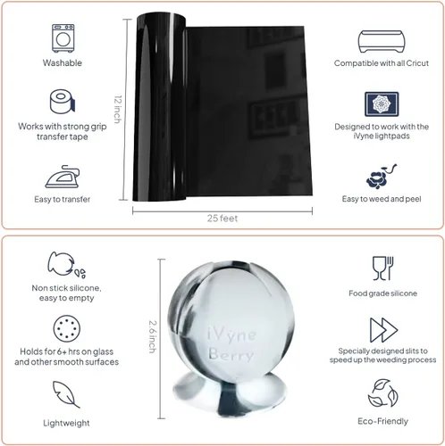 Miniatura 2 de iVyne, Rollo de vinilo de transferencia de calor, láminas de vinilo termotransferibles para Cricut, vinilo de prensa de calor para camisetas, gorras