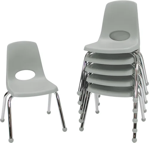 Miniatura 86 de FDP 16" Silla apilable escolar, silla de estudiante apilable con patas de acero cromado y ruedas; para aprendizaje en casa o en el aula - Gris claro