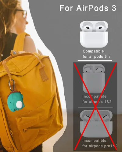 Miniatura 2 de [Paquete de 2] Funda de dinosaurio lindo para AirPods 3 2021, silicona de animales de dibujos animados 3D para AirPods de tercera generación, bonita