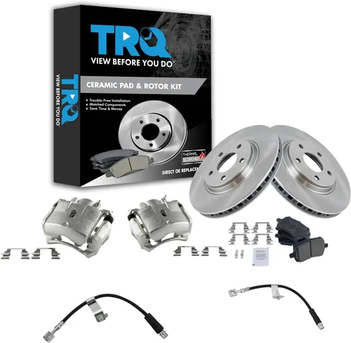 Miniatura 74 de TRQ Juego de pastillas de freno delanteras y rotores de cerámica, pinzas, mangueras, compatibles con Honda Odyssey 2005-2010
