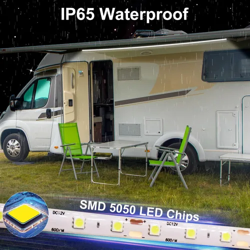 Miniatura 4 de QVEVDACAR Tiras de luces para toldo de caravana, kit de luces LED de 12V y 16.4 pies para iluminación inferior de RV, tira de luces para toldo