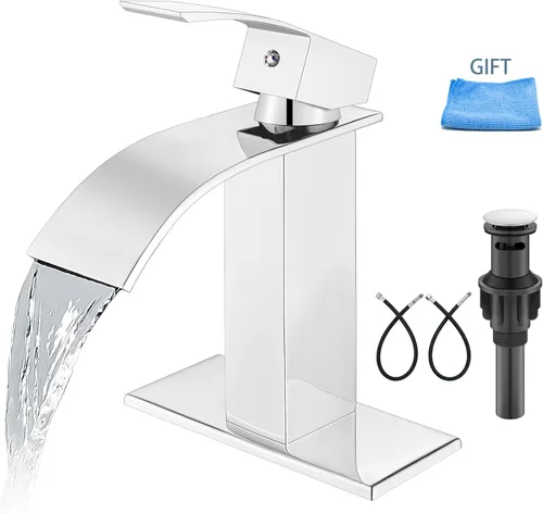 Miniatura 9 de Aolemi Grifo de baño de una sola manija, 1 agujero, montaje en cubierta, lavabo para lavabo de lavabo RV con placa de cubierta y montaje de drenaje