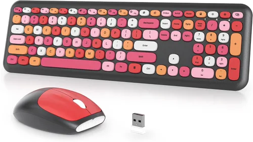 Miniatura 9 de Combo de teclado y mouse inalámbricos para máquina de escribir, 2.4G Office 104 teclas de tamaño completo, retro punk, lindo negro con teclas