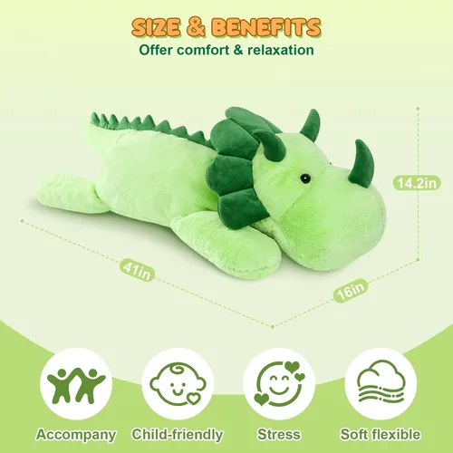 Miniatura 3 de SuzziPals Triceratops de peluche gigante de 43 pulgadas, animal de peluche de dinosaurio gigante realista para aliviar el estrés y compañero