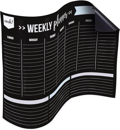 Miniatura 7 de Cinch! Planificador semanal magnético de borrado en seco de 17 x 12 pulgadas para refrigerador, tablero de calendario semanal negro con 4 marcadores