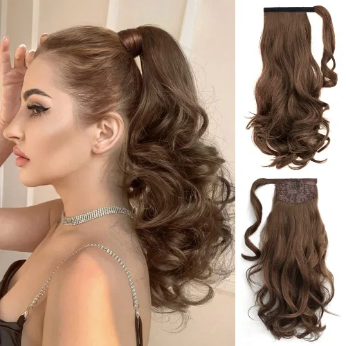Miniatura 11 de Auburn - Extensiones de cabello con clip de cola de caballo, extensiones de cola de caballo de 16 pulgadas, rizadas, onduladas, sintéticas