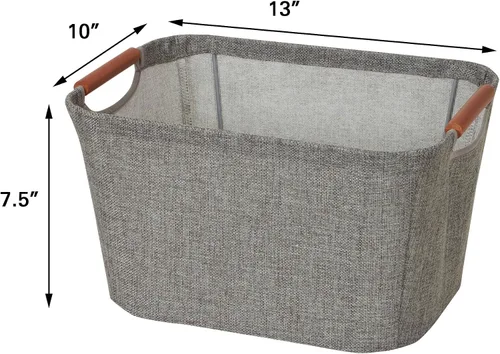 Miniatura 3 de Cesto de almacenamiento pequeño con mango de madera, de Household Essentials, gris, S