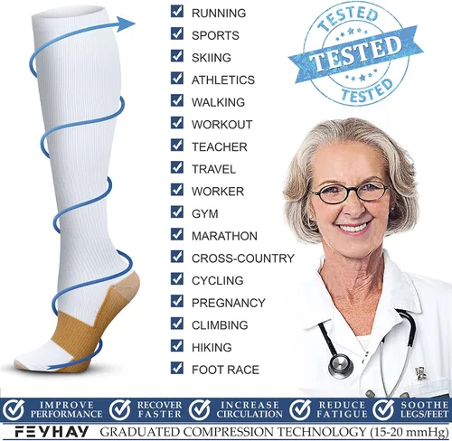 Miniatura 6 de FEYHAY Calcetines de compresión de cobre (3 pares) de 15-20 mmHg de circulación es la mejor atlética y diaria para hombres y mujeres, correr