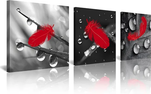 Miniatura 27 de NAN Wind 3 piezas de lienzo moderno Giclée impresiones en blanco y negro con paraguas rojos, lienzo romántico para parejas, pinturas de paisaje rojo