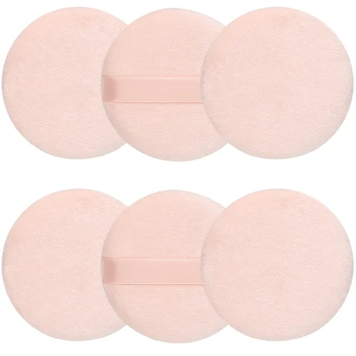 6 piezas de algodón puro súper suave, lavable, suelto, soplo de polvo, 2.65 pulgadas redondo para maquillaje de base