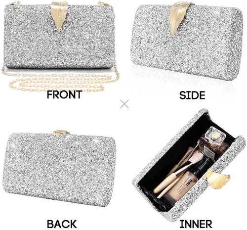 Miniatura 3 de Yokawe Bolso de noche con purpurina para mujer, bolso de mano con embrague, bolso cruzado para bodas, fiestas, bailes, cócteles