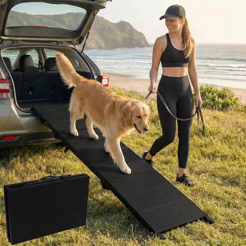 Miniatura 9 de Escalones para perros para automóvil, camión, SUV, rampas para perros con superficie de alta tracción, escaleras portátiles impermeables para perros