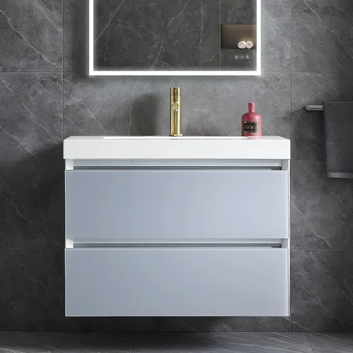 Miniatura 17 de Blossom Tocador de baño LED de 24 pulgadas – Tocador flotante montado en la pared con luces – 100% impermeable PVC de grado marino – Moderno