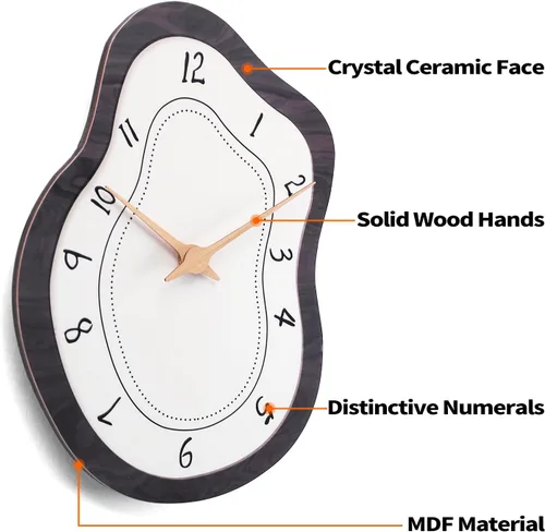 Miniatura 2 de Reloj de pared retro de mediados de siglo con forma irregular, silencioso sin tictac, funciona con pilas, 14 x 10 pulgadas, reloj de arte vintage