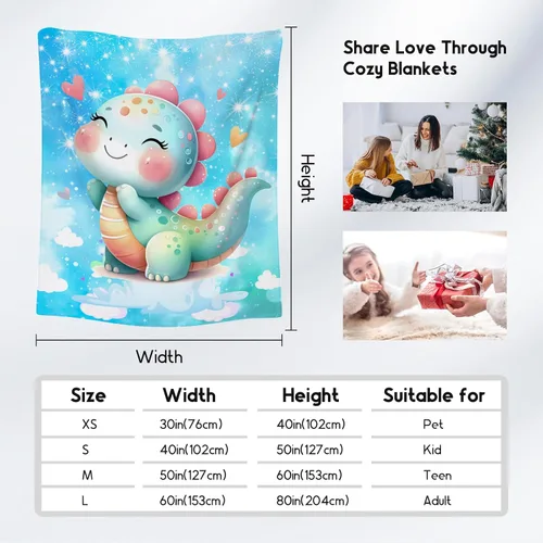 Miniatura 4 de Manta de dinosaurio para niñas, bonita manta para niños, manta de forro polar cómoda de franela para sofá, 40 x 50 pulgadas Azul