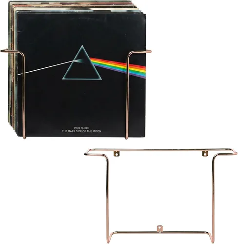 Miniatura 6 de MyGift Moderno estante de almacenamiento de discos de vinilo de alambre de metal, soportes para discos de vinilo colgantes, estantes flotantes