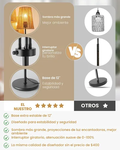 Miniatura 6 de Lámpara de pie regulable, 68 pulgadas, lámparas de pie bohemias con pantalla natural, lámpara de árbol de 3 luces para decoración de estilo costero