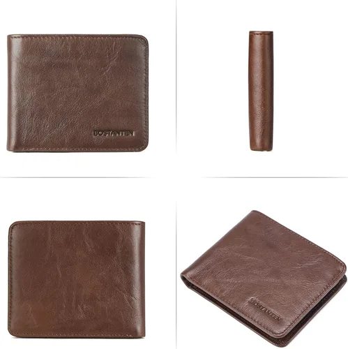 Miniatura 2 de BOSTANTEN Billeteras de piel auténtica para hombre, con bloqueo RFID y 2 ventanas de identificación