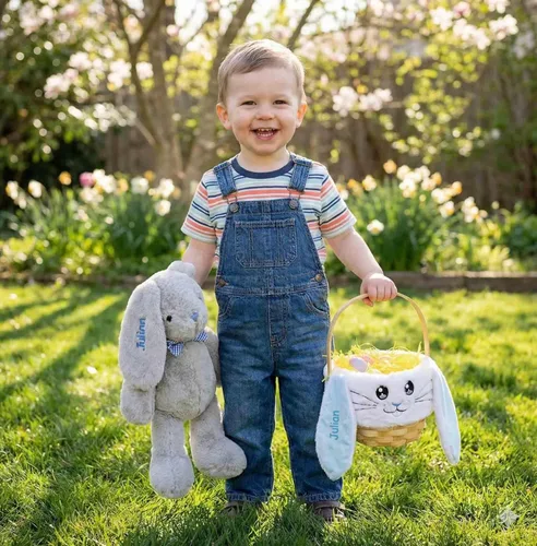 Miniatura 2 de DIBSIES Hoppity Floppity Bunny personalizado de 18 pulgadas (conejito gris con pajarita azul)
