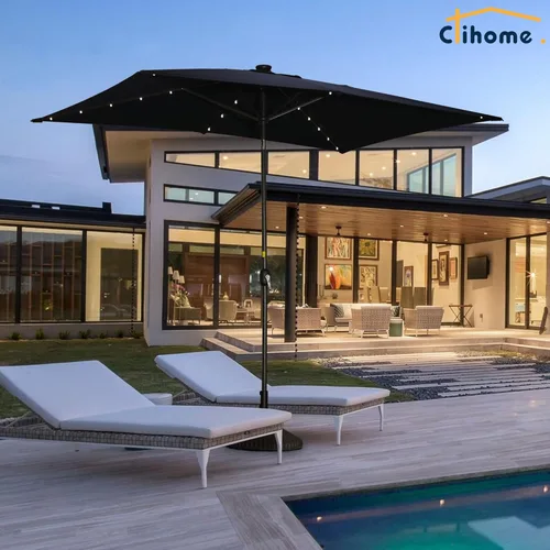 Miniatura 7 de Clihome Sombrilla rectangular de 10 x 6 pies 5 pies con luz LED, sombrilla para exteriores, sombrilla de mesa de mercado con botón de inclinación