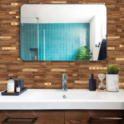 Miniatura 2 de Midcard 10 hojas de azulejos de pared adhesivo para salpicaduras de PVC, para salpicaduras de cocina.. Rectangular Marrón Oscuro