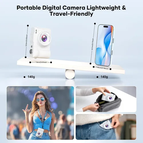 Miniatura 7 de Cámara digital 4K para fotografía, pequeña cámara de videoblogs con pantalla giratoria para YouTube, zoom 16X de 50MP, cámaras de viaje portátiles