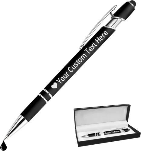 STREADVE Bolígrafos personalizados personalizados con nombre grabado, logotipo, texto, bolígrafos de escritura suave, regalo personalizado para Negro