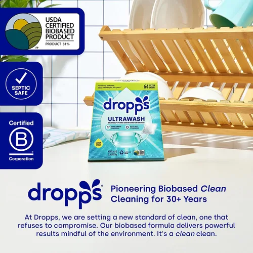 Miniatura 6 de Dropps UltraWash Plus Cápsulas de detergente para lavavajillas, limón cítrico (64 unidades) - Triple potencia de acción Ayuda de enjuague