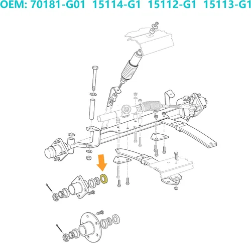 Miniatura 6 de 10L0L Kit de rodamiento y sello de eje trasero para carrito de golf EZGO TXT RXV Medalist Marathon Electric Carts 1978 UP, OEM # 611931 70181-G01
