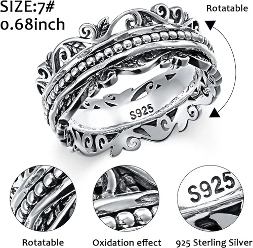 Miniatura 5 de Spinner Ring 925 Sterling Silver Fidget Rings for Anxiety Stress Relieving ADHD Autism Rings Women Men