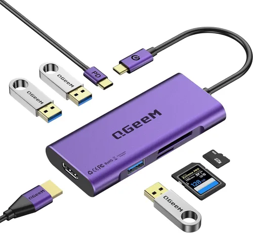 Miniatura 9 de USB C Hub, Adaptador QGeeM de USB 4k a HDMI, Dongle USB-C 7 en 1 con 100W PD, USB 3.0, Lector de Tarjetas, Compatible con MacBook, iPhone 15/17
