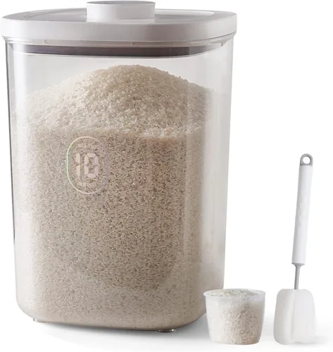 Miniatura 13 de Dispensador de arroz, contenedor de arroz de 10 libras con taza medidora, contenedores de cereales para alimentos, contenedores domésticos