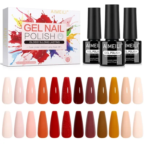 Miniatura 12 de AIMEILI Juego de esmaltes de uñas de gel nude – 12 colores sin hema, gelatina neutra, rosa, blanco lechoso, efecto transparente, manicura