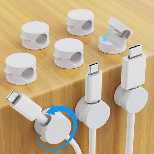 Miniatura 9 de AGPTEK Paquete de 8 clips magnéticos para cables, clips giratorios de 360° actualizados para sujetar cables en mesita de noche, organizador