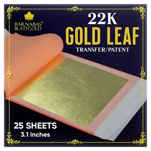 Barnabas Blattgold Hoja de oro, oro real de 22 quilates [25 hojas, 3.1 pulgadas] - Patente de transferencia para pintura, artes y manualidades