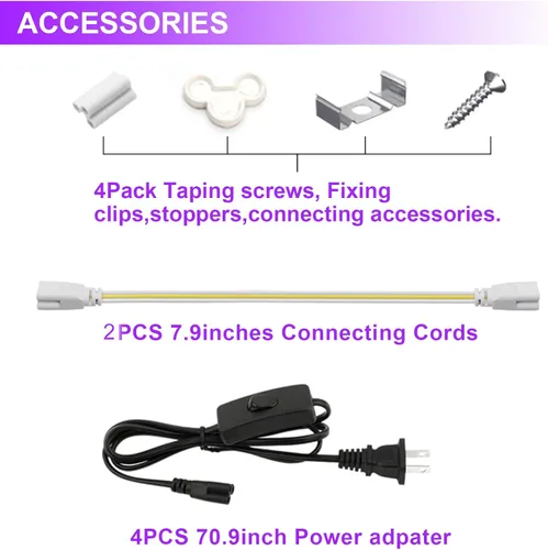 Miniatura 9 de Paquete de 4 Barras de Luz Negra LED de 10W 48 LED de 1 Pie 395-400nm Tubo de Luz Negra UV con Cable de 5.9 Pies+Enchufe+Interruptor Accesorios