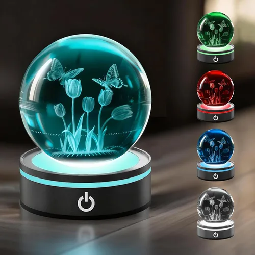 Miniatura 14 de L LOHAS LED 7 Colores 40mm Bolas de Cristal de Hielo Con Crac Bolas de Chakra de Cristal con Base de Madera LED Bolas de Esfera de Sanación