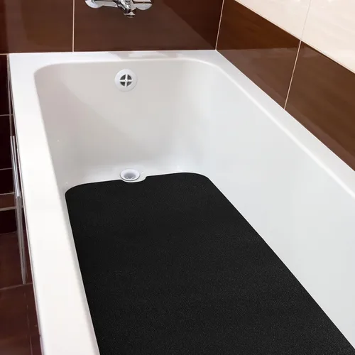 Miniatura 5 de Dunzoom Tapete antideslizante de 16 x 40 pulgadas para bañera con drenaje y corte de drenaje, tapete de seguridad antideslizante adhesivo para Negro