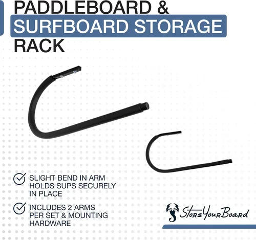 Miniatura 3 de StoreYourBoard Tabla de remo de pie y estante para kayak, soporte de pared para tabla de surf y bastidores de almacenamiento en techo de garaje