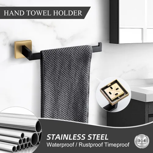 Miniatura 4 de TURS Juego de accesorios de baño de 5 piezas, juego de toalleros negros y dorados, incluye toallero de 24 pulgadas, soporte para toallas de mano