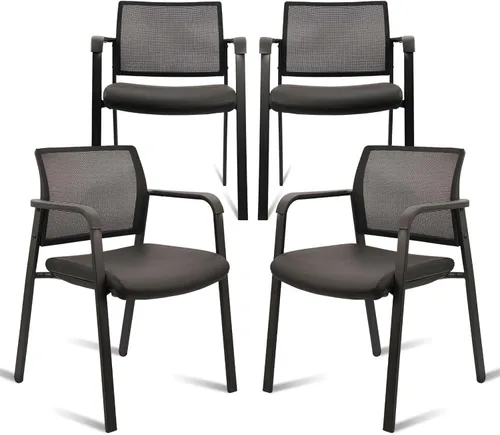 Miniatura 21 de CLATINA Juego de 2 sillas apilables con respaldo de malla con asiento de tela tapizado y soporte lumbar ergonómico para oficina, escuela, iglesia